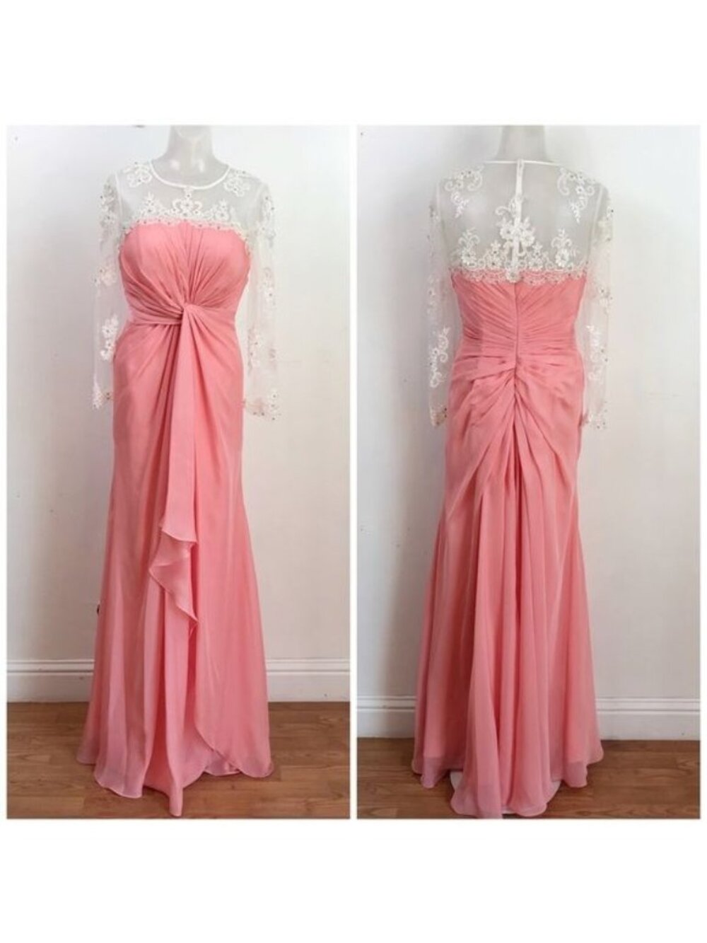 Franssical beaded Salmon gown ruched dress Gown size 6
